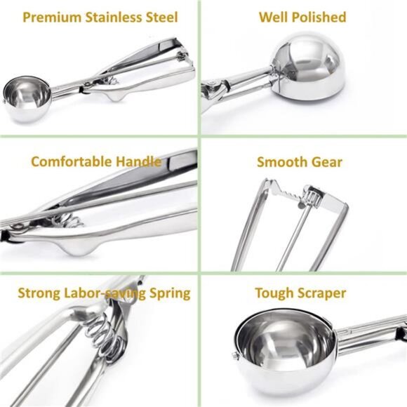 Ice Cream Scoop, 3Pcs Cookie Scoop Set, 18/8 Stainless Steel - Picture 3 of 7